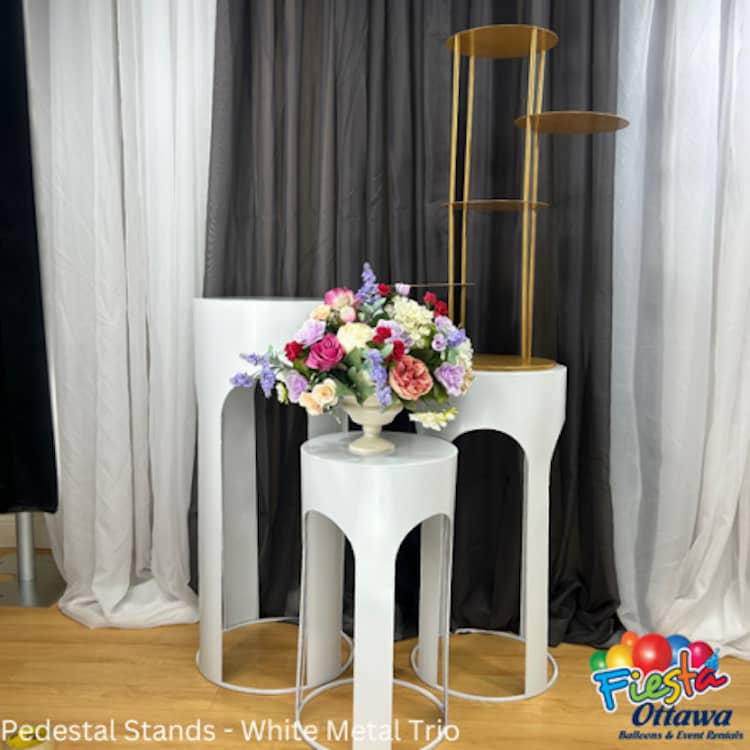 Pedestal Stand - White Metal - Trio Set for rent in Ottawa