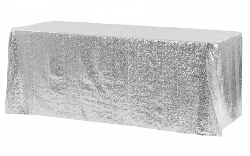 Silver Sequin Table Linen 90 x 132 inch for rent in Orléans