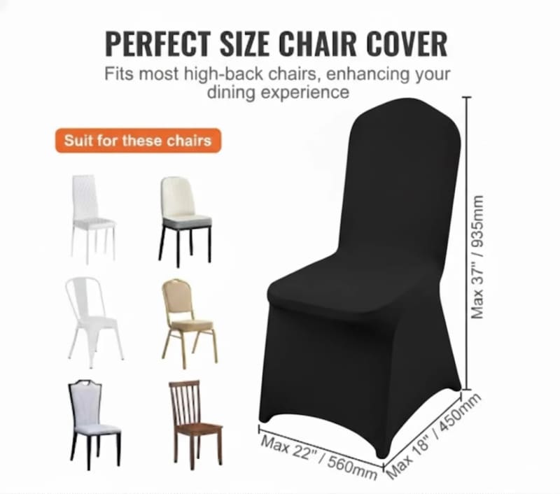 Chair Cover Black Spandex Flat Back - Universal – photo 2 in Kanata