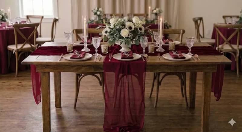 Burgundy Table Runner 14 x 108 Organza for rent in Orléans