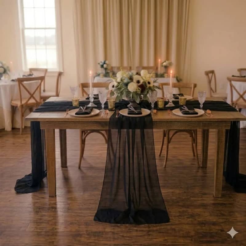 Black Table Runner 14 x 108 inch Organza for rent in Orléans