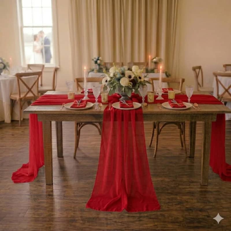 Red Table Runner 14 x108 inch Organza for rent in Orléans