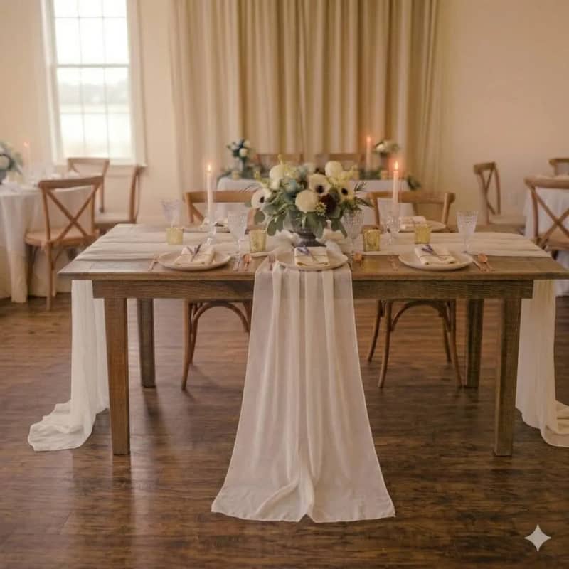 Table Runner Ivory Organza 14 x 108 inch for rent in Kanata