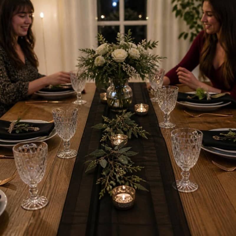 Black Table Runner 14 x 108 inch Organza Party-Event 1/2