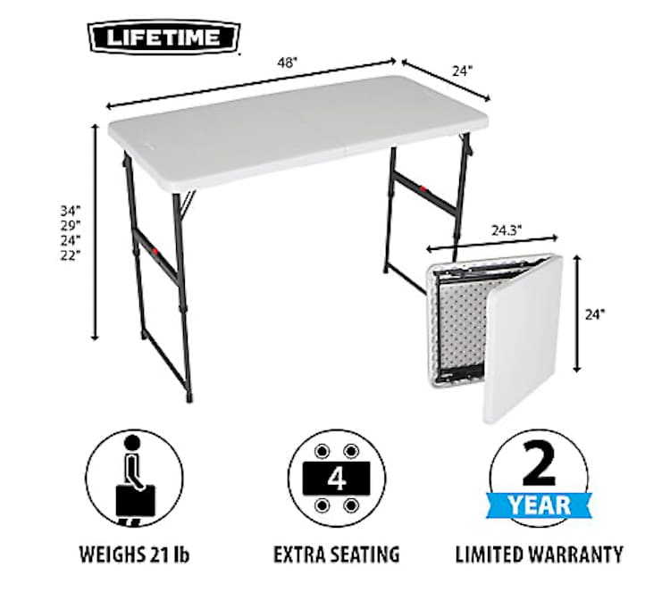 Lifetime 4' Fold-in-half One-hand Adjustable Table - Almond – photo 2 in Palm-Bay
