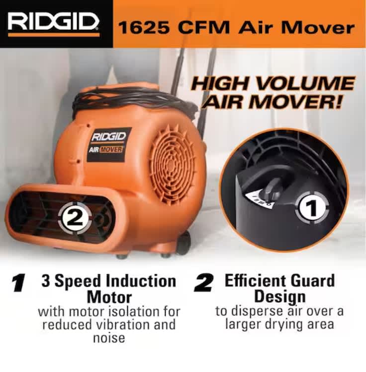 RIDGID 1625 CFM 3-Speed Portable Blower Fan Air Mover – photo 6 in Broomall