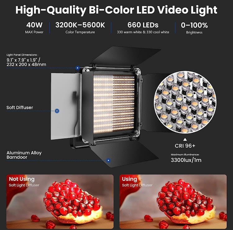 2 Pieces Bi-color 660 LED Video Light and Stand Kit – photo 4 in Ottawa