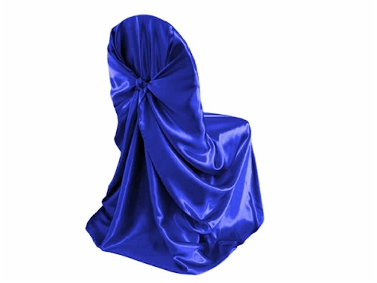 Royal Blue Satin Universal Chair Covers for rent in Nepean