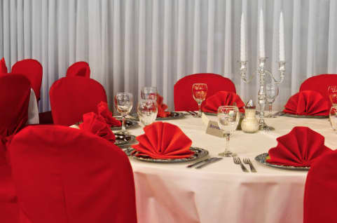 Bold Red Satin Universal Chair Covers – photo 3 in Nepean