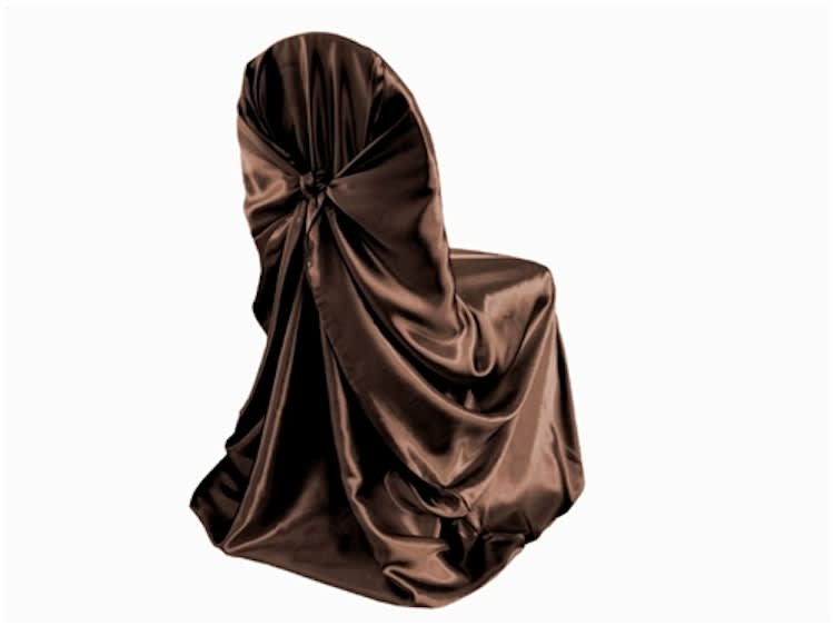 Rich Chocolate Brown Satin Universal Chair Covers for rent in Nepean