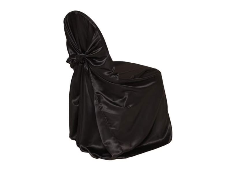 Timeless Black Satin Universal Chair Covers for rent in Nepean