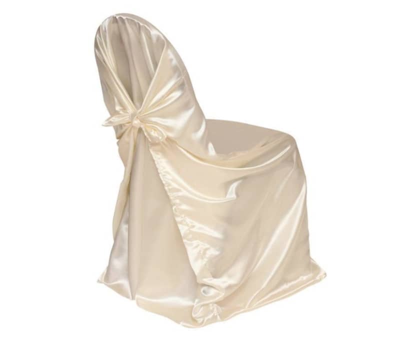 Elegant Ivory Satin Universal Chair Covers for rent in Nepean