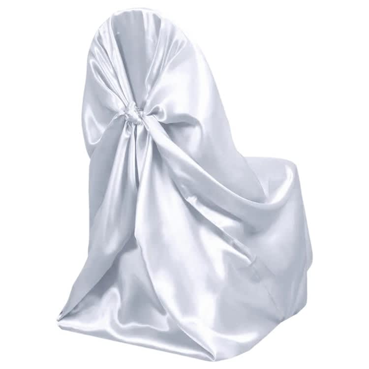 Classic White Satin Universal Chair Covers for rent in Nepean