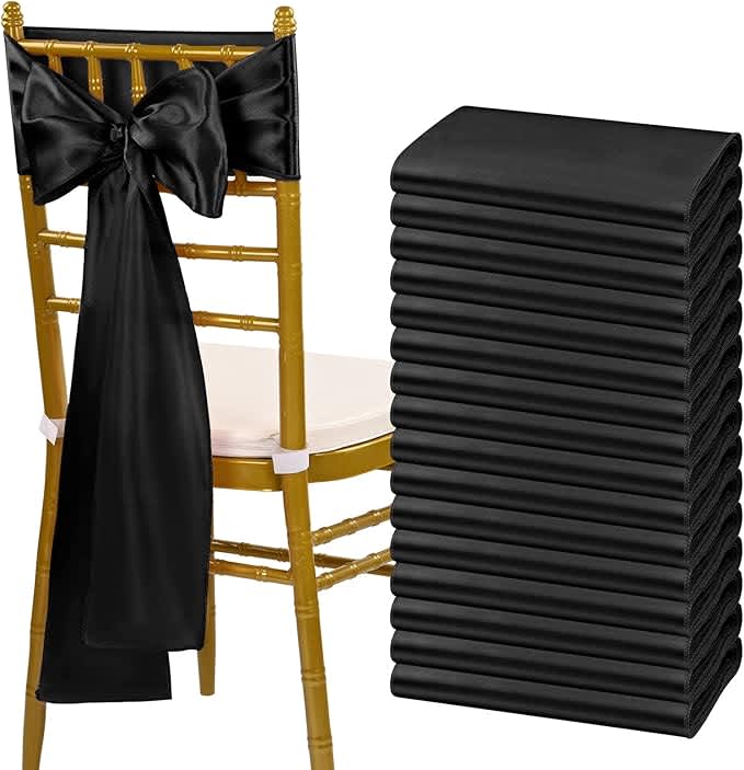 Elegant Black Satin Chair Sash for rent in Nepean