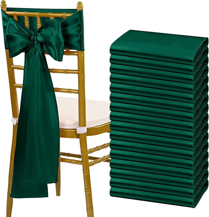 Elegant Forest Green Satin Chair Sash for rent in Nepean