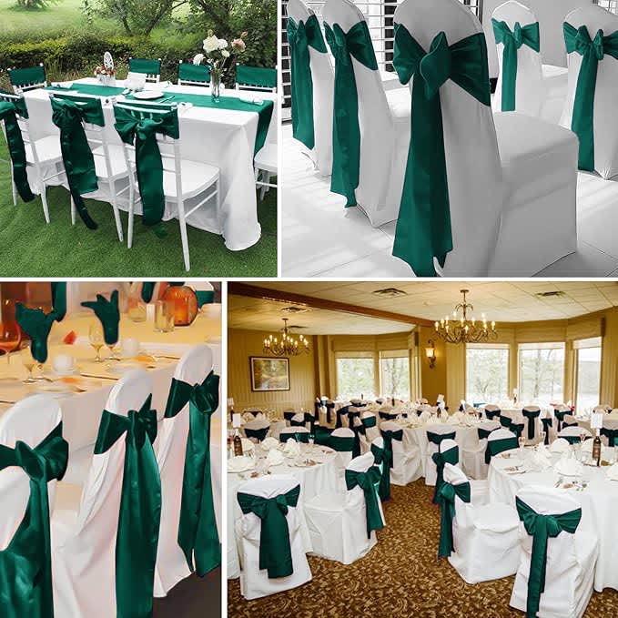 Elegant Forest Green Satin Chair Sash – photo 2 in Nepean