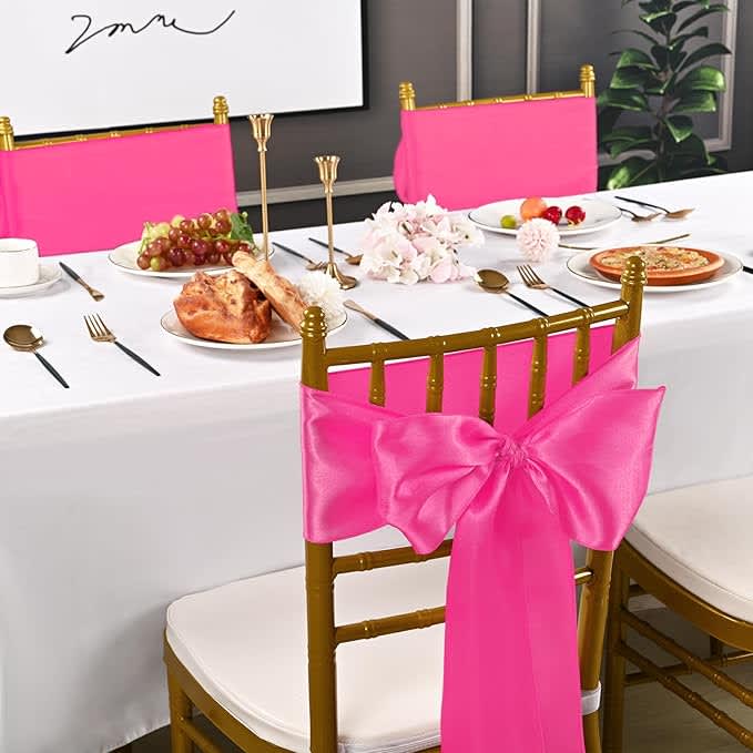 Vibrant Hot Pink Satin Chair Sash – photo 2 in Nepean