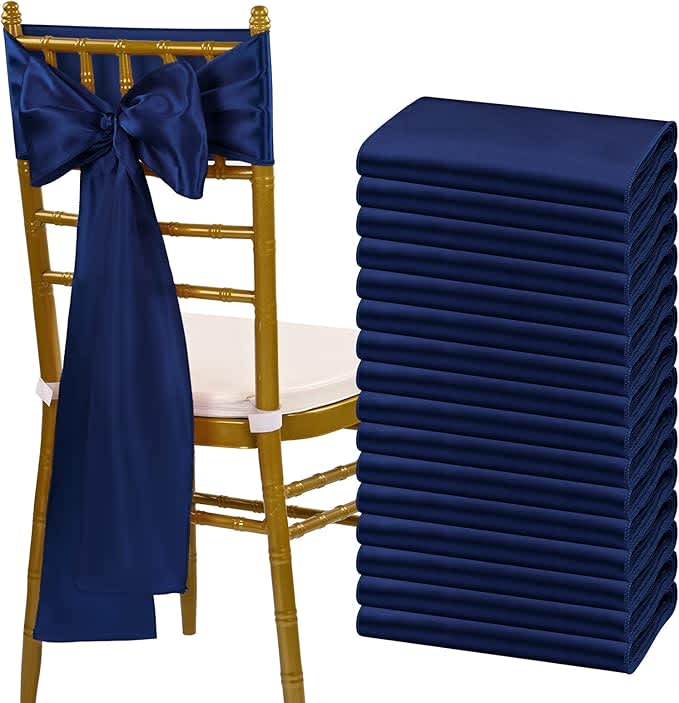 Navy Blue Satin Chair Sash for rent in Nepean