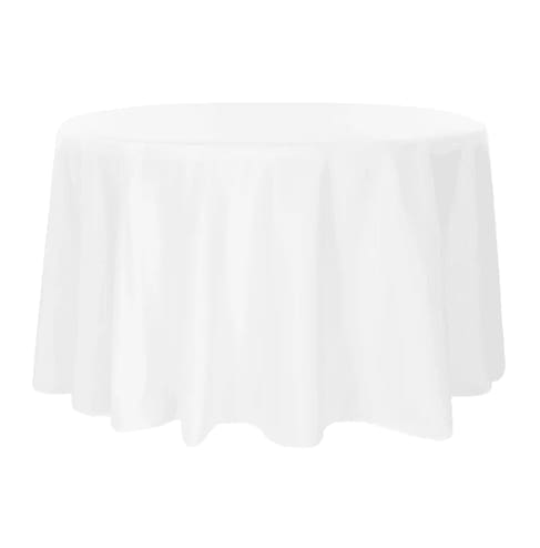 Polyester 132" Round Tablecloth - White for rent in Nepean