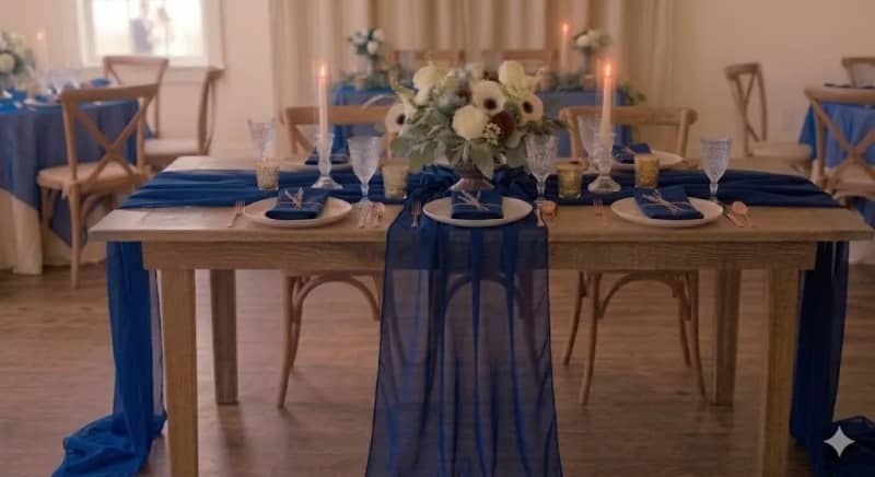 Navy Table Runner 14 x 108 inch Organza for rent in Orléans