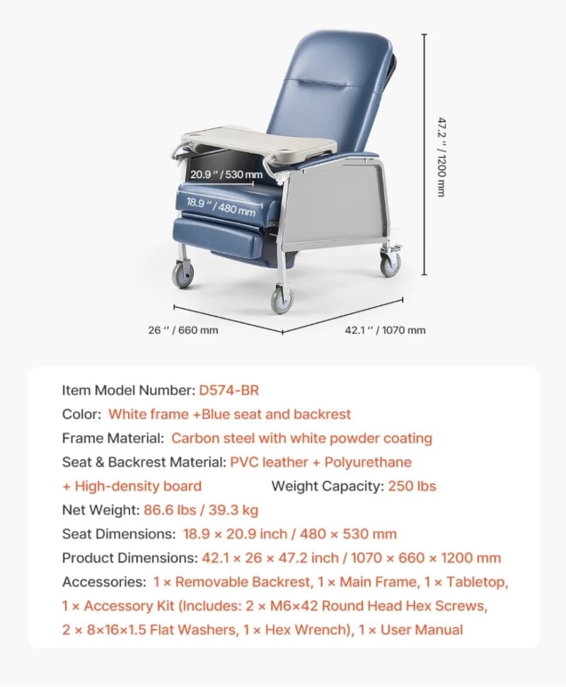 Reclining Geri Chair With Tray and Wheels – photo 6 in Kemptville