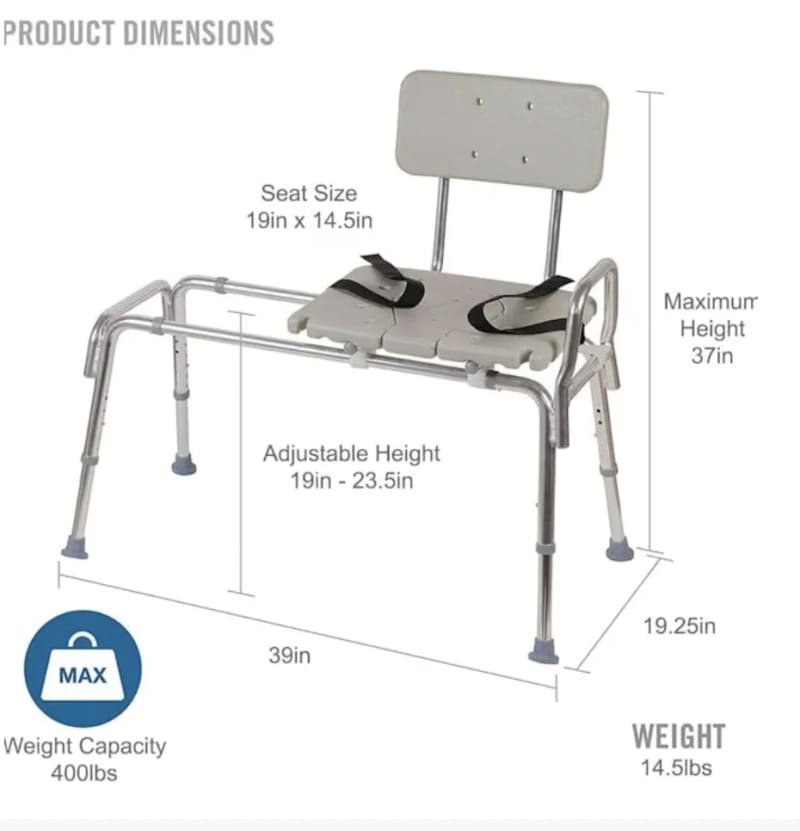 Heavy-Duty Sliding Transfer Bench Shower Chair – photo 2 in Kemptville