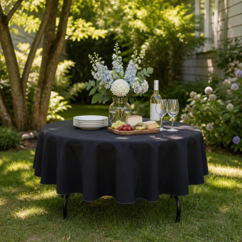 Tablecloth Black Polyester 90 inch Round Party-Event 1/3