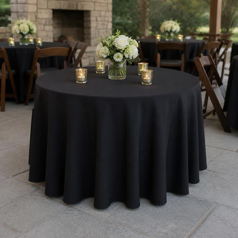 Tablecloth Black Polyester 120 inch Round Party-Event 1/2