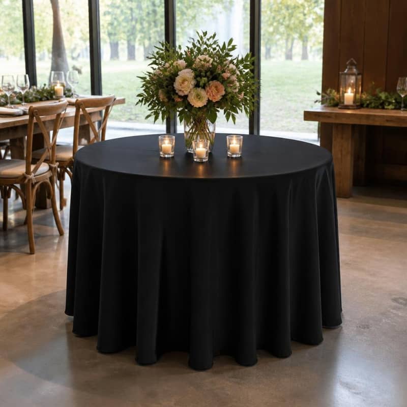 Tablecloth Black Satin 120 inch Round Party-Event 1/3