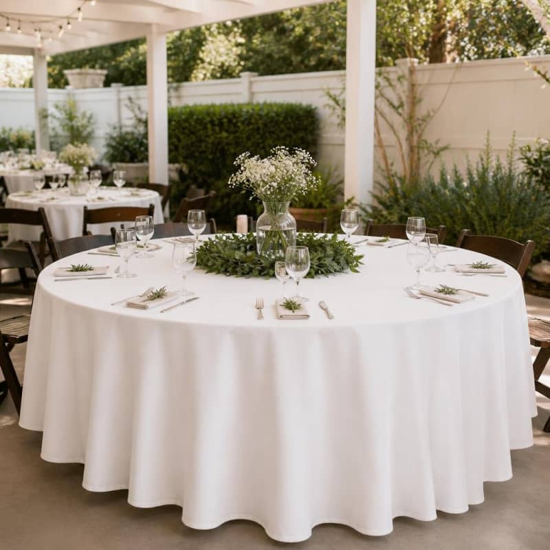 Tablecloth White Polyester 132 inch Round Party-Event 1/3