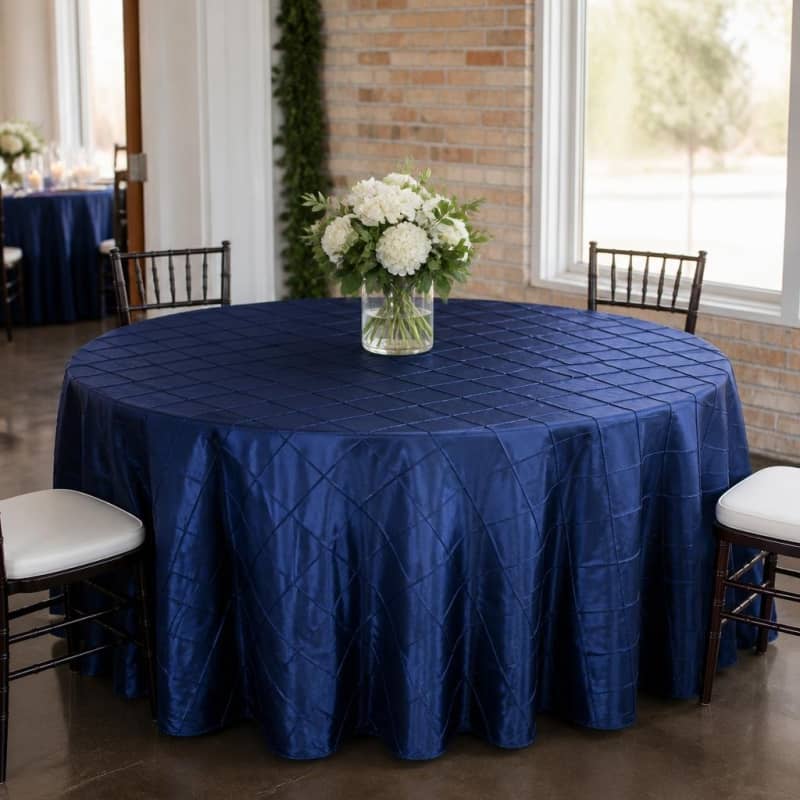 Tablecloth Navy Blue Pintuck 120 inch Round Party-Event 1/3