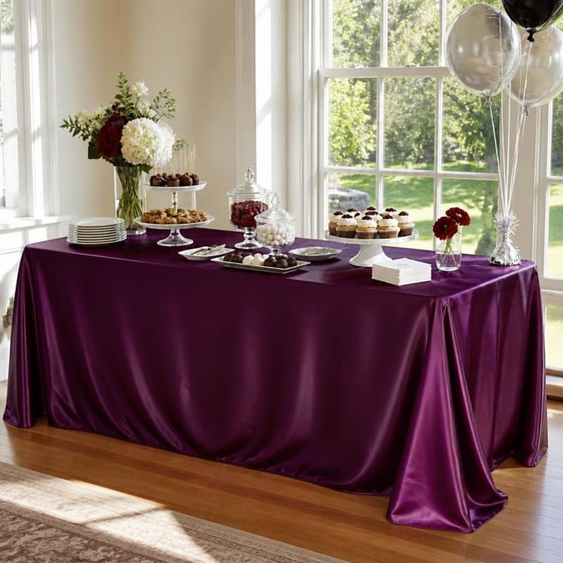 Tablecloth Eggplant Satin 90 x 156 inch Rectangle Party-Event 1/3