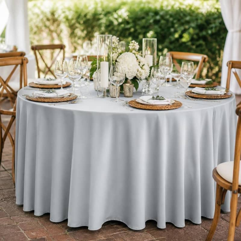 Tablecloth Silver Polyester 120 inch Round Party-Event 1/3