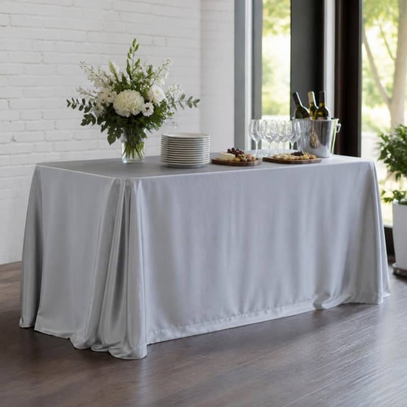 Tablecloth Silver Polyester 90 x 156 Rectangle Party-Event 1/3