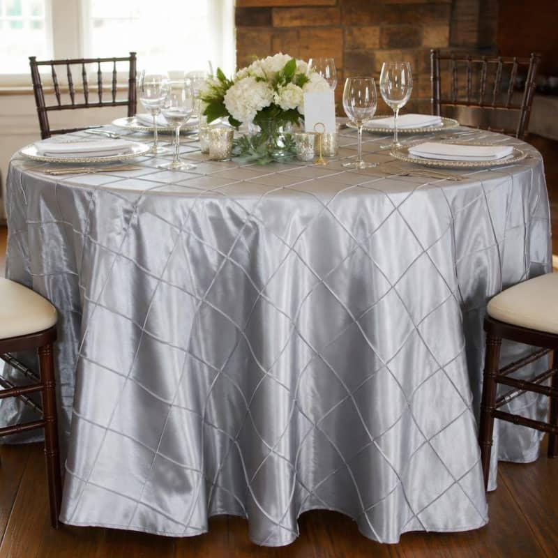 Tablecloth Silver Pintuck 120 inch Round Party-Event 1/3