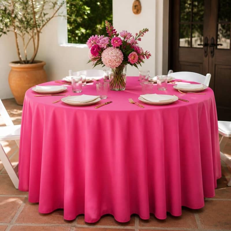 Tablecloth Fuchsia Polyester 120 inch Round Party-Event 1/3