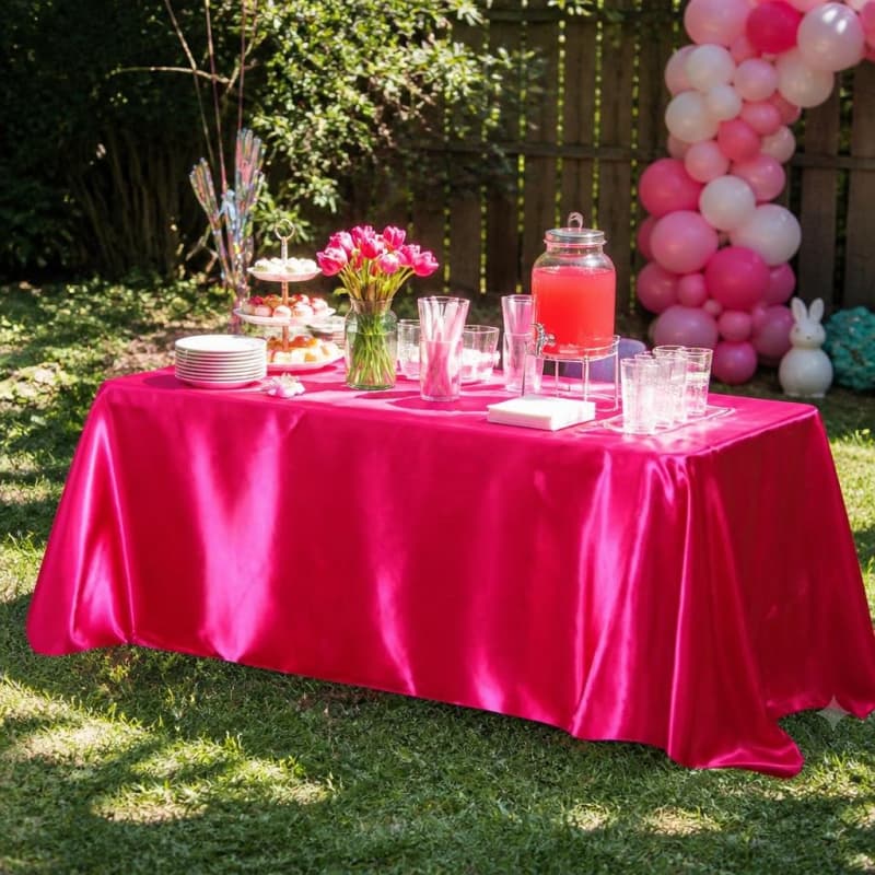 Tablecloth Fuchsia Satin 90 x 156 inch Rectangle Party-Event 1/3