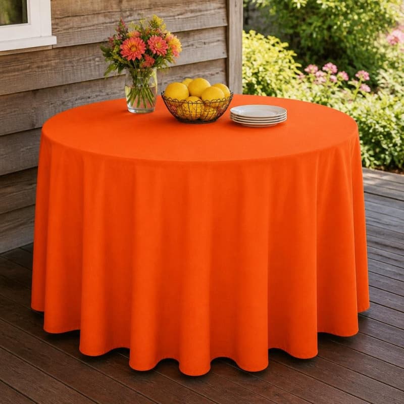 Tablecloth Orange Polyester 120 inch Round Party-Event 1/3