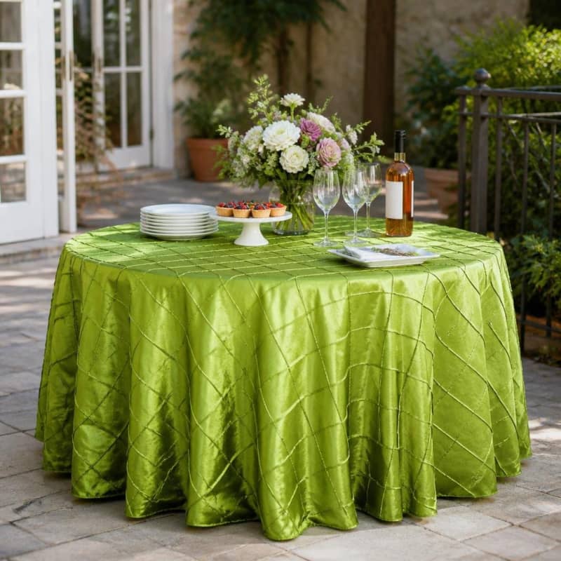 Tablecloth Apple Green Pintuck 120 inch Round Party-Event 1/3