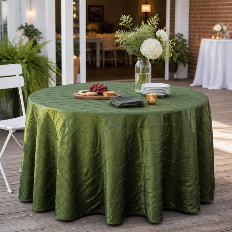 Tablecloth Willow Green Pintuck 120 inch Round Party-Event 1/3