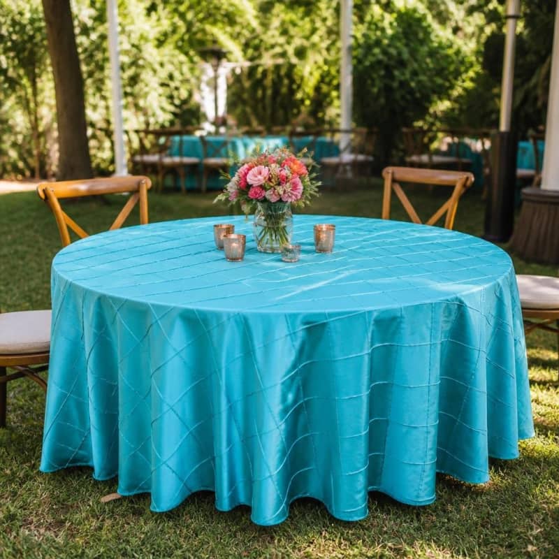 Tablecloth Turquoise Pintuck 120 inch Round Party-Event 1/3
