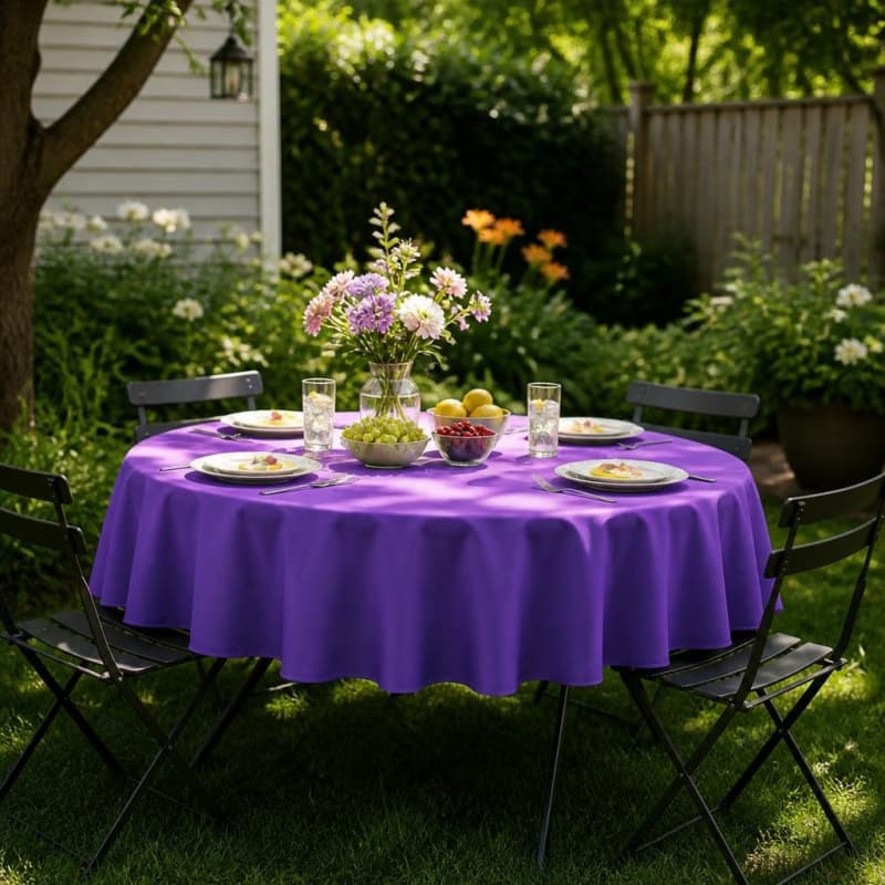 Tablecloth Purple Polyester 90 inch Round Party-Event 1/3