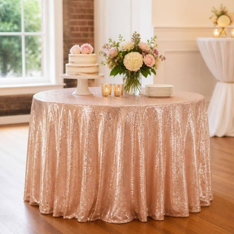 Table Linen Blush Sequin 120 inch Round Party-Event 1/3