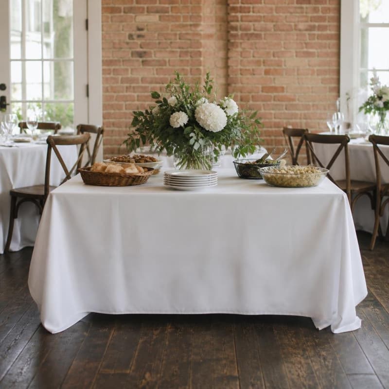 White Tablecloth / Skirt 90 x 156 inch Rectangle Polyester Party-Event 1/3