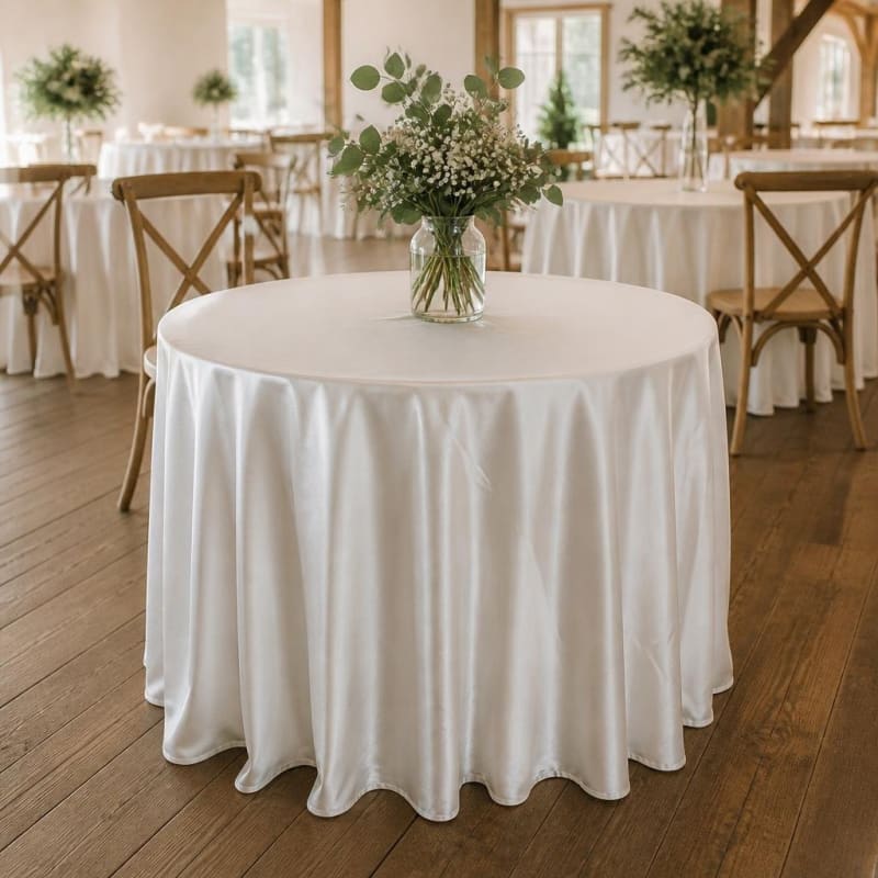 White Tablecloth 120 inch Round Satin Party-Event 1/3