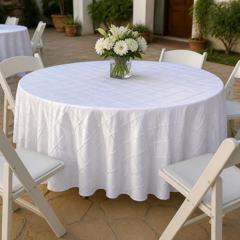 White Tablecloth 120 inch Round Pintuck Party-Event 1/3