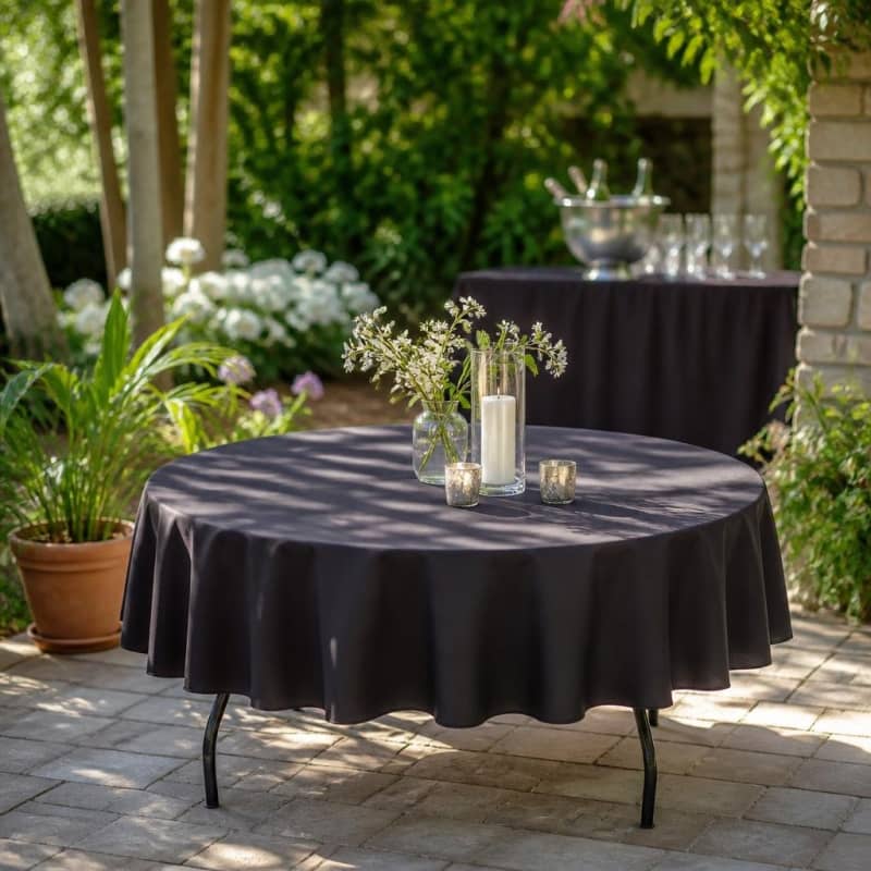 Black Tablecloth 90 inch Round Polyester Party-Event 1/3