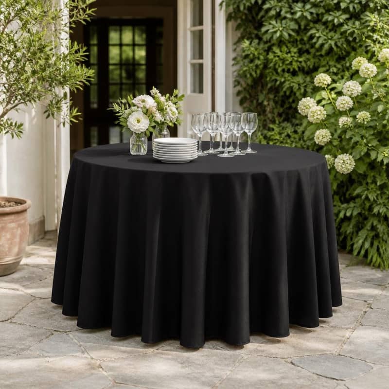 Black Tablecloth 120 inch Round Polyester Party-Event 1/3