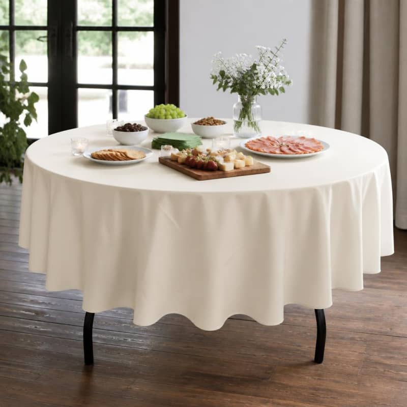 Ivory Tablecloth 90 inch Round Polyester Party-Event 1/3