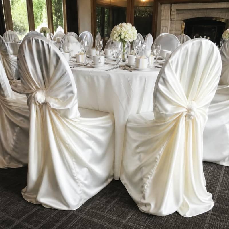 Ivory Chair Covers Universal Satin Party-Event 1/4